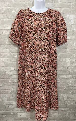 H&M Black Floral Midi Dress with Pink and Cream Accents thumbnail 1