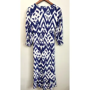 Blue Island Size M Ikat Print‎ Coverup Dress Boho Drawstring Waist Vacation thumbnail 5