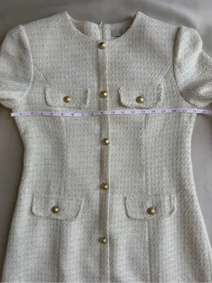 Sentubila Ivory Tweed Mini Dress Gold Buttons NWT Size L thumbnail 10