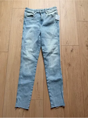 NWT Free People Women’s Frayed-Hem Mid-Rise Jegging Skinny Jeans Havanna Blue thumbnail 5