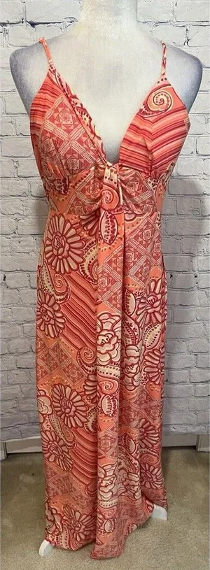 Ambrielle coral pink floral maxi dress adjustable straps Size Large thumbnail 1