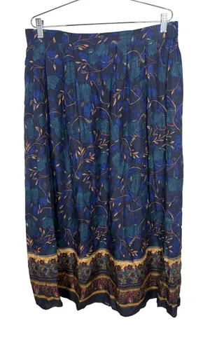 Sag Harbor Woman Vintage Blue Floral Paisley Rayon Maxi Skirt XL Elastic Waist thumbnail 1