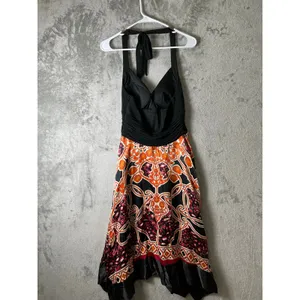 Vintage Halter Handkerchief Hem Maxi Dress Paisley Print Boho Formal Party 8 New thumbnail 3