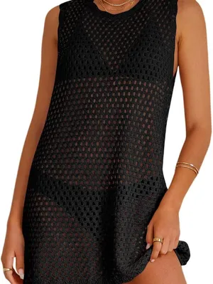 ATOG black crochet swim cover dress thumbnail 1