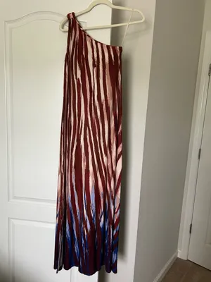 Soma Jersey Knit One-Shoulder Maxi Bra Dress Sahara Striped Ombre Pattern thumbnail 2