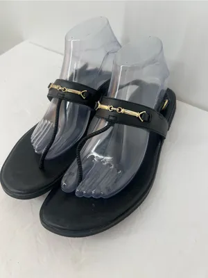 ARKET Black Leather Thong Sandals Women’s EU 38 with gold made in Portugal thumbnail 5