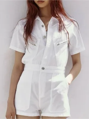 Zara White Collared Button-Up Romper thumbnail 1