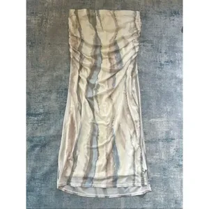 Open Edit Ivory Seafoam Swirl Ruched Side Slit Mesh Maxi Skirt XL thumbnail 2
