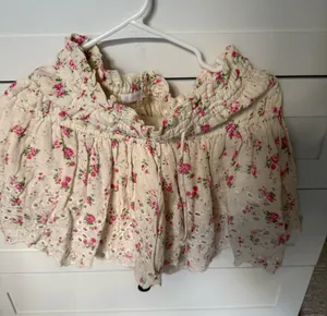 Floral Eyelet Smocked Mini Skirt - Cream with Pink Roses thumbnail 1