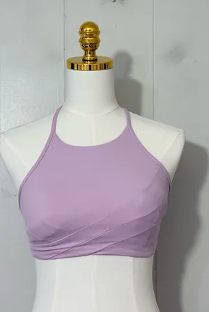 Lululemon Flow Y Wrap Front High Neck Bra Peony Pink Size 6 Pads Included thumbnail 1