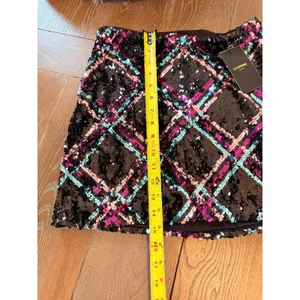 NWT Le Superbe Argyle Hotel Sequin Mini‎ Skirt Women Black Multi Plaid Size 2 thumbnail 9