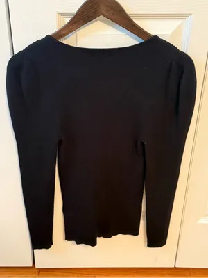 Anthropologie Maeve Square Neck Puff Sleeve Rib Knit Sweater Top in Black thumbnail 3