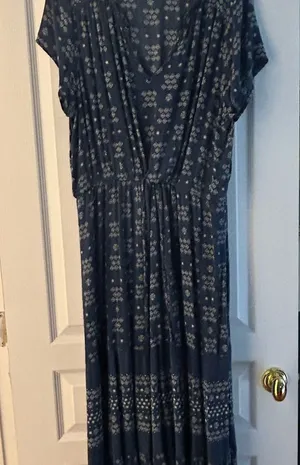Sonoma Maxi Short Sleeves Tiered Blue Geometric Print Dress Boho Size XXL.Fit XL thumbnail 1