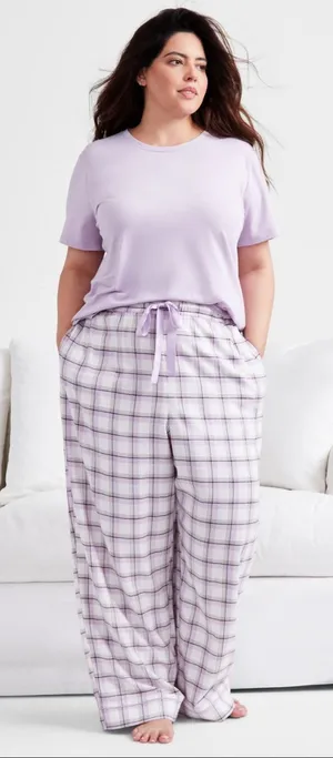 New State of Day Women's Size 3X Sunday Plaid White Purple Striped Pants Sleep thumbnail 1