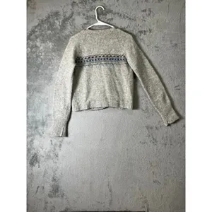 J.Crew 100% Lambswool Fair Isle Cardigan Gray Nordic Grandpa Core Sweater Large‎ thumbnail 3