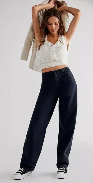 Free People Maryel Mid-Rise Boyfriend Jeans in Blue Black Wash Size 31 Boho Fall thumbnail 1