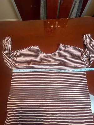 LOFT Ann Taylor Striped 3/4 Sleeve Boatneck Top Burgundy White Cotton Blend Sz M thumbnail 5