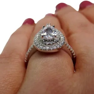 Macy's Silver Teardrop Diamond Cubic Zirconia Halo Ring S 925 Size 8 thumbnail 4