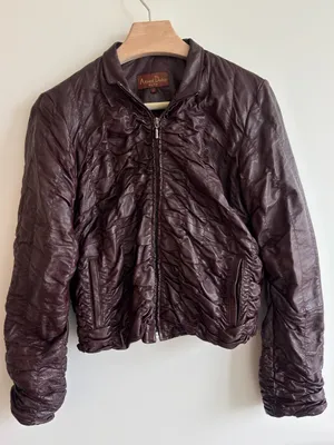 Vintage Albert Duke New York Genuine Leather Ruched Jacket Burgundy Cropped S thumbnail 1