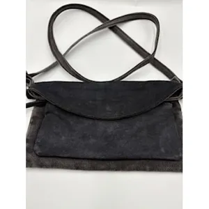 Free People Crossbody Bag Charcoal Black Canvas Leather Foldover Minimalist OS thumbnail 2