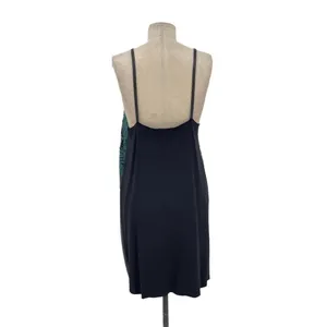 Zara Dress‎ Faux Leather Crochet Embroidered Slip Mini Black Green Size Large thumbnail 7
