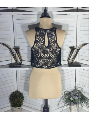 Hollister Y2K crop top sheer lace crochet floral coquette fairy boho whimsigoth thumbnail 2