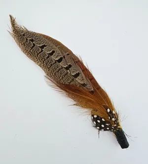 Vintage Clustered Pheasant & Guineafowl Feather Hat Pin Brooch - 7" Lapel thumbnail 1