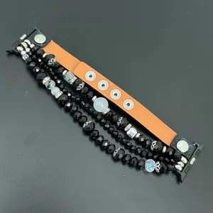 Black Silver Beaded Watch Band Compatible Apple Watch 40/41mm thumbnail 4