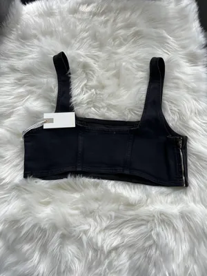 Good American Black Compression Denim Sports Bra thumbnail 4