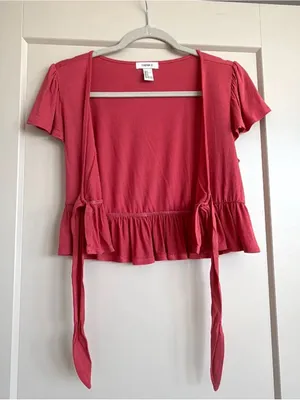 Forever 21 Pink Tie-Front Ruffle Crop Top, Size S thumbnail 2