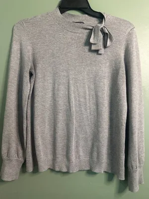 Adrianna Papell Gray Bow Neck Sweater Women's L Long Sleeve Quiet Luxury career thumbnail 1