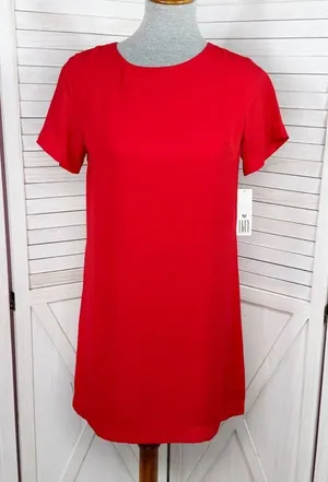 Lucy Love Short Sleeve Tunic Mini Shift Shirt‎ Dress Red XS XSmall thumbnail 1