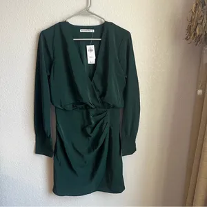 Abercrombie & Fitch Long-Sleeve Draped Mini Dress Dark Green thumbnail 9