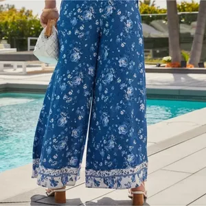 VICI Wide Leg Floral Pants Size M High Rise Pleat Front Hippie Boho Festival thumbnail 3
