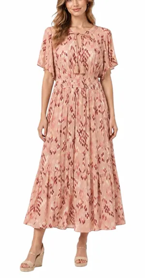 Knox Rose Maxi Dress XXL Blush Geometric Tassel Tie Smocked Waist Cottagecore thumbnail 1