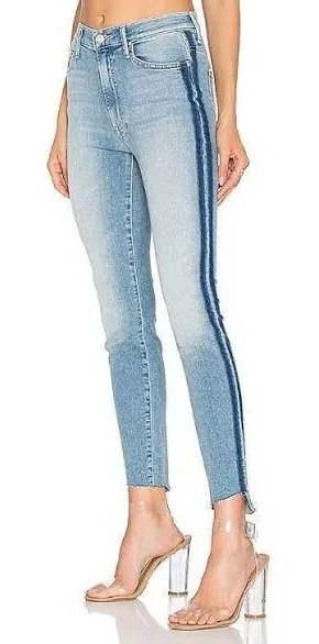 MOTHER The Insider Crop Step Fray Jeans Women 30 Light Kitty Rager Side Stripe thumbnail 1