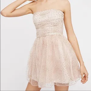 Forever 21 Glittering Cream Asymmetrical Dress thumbnail 1