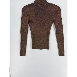 Guess Womens Sweater Lexie Lurex Metallic Cutout Mock Neck Copper XS thumbnail 3