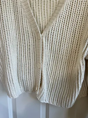 American Eagle Cream Open-Knit Cardigan Sweater thumbnail 4