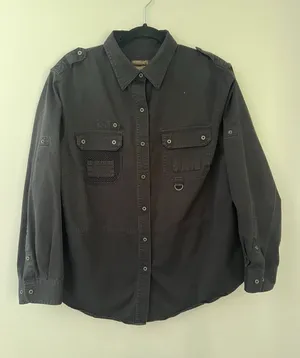 Lauren Ralph Lauren Safari Feild Tested Womens 1X Black Snap Button Down Shirt thumbnail 1