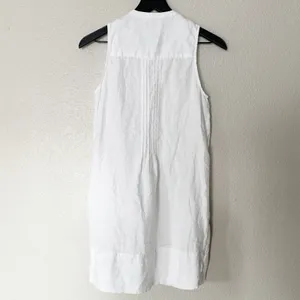 Quince 100% European Linen Sleeveless Swing Dress Pintuck Button Front‎ XS White thumbnail 6