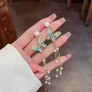Elegant Butterfly Tassel Chain Dangle Drop Earrings for Women thumbnail 4