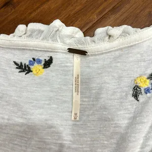 Free people ecru combo floral sequin embroidered cropped ruffle blouse thumbnail 2