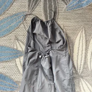 Zara Women’s High Neck Halter Open Back Ruched Hem Midi Maxi Dress Size S Gray thumbnail 4