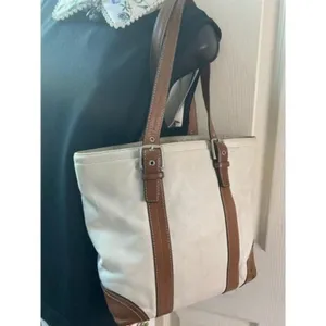 COACH Large White Brown Leather Shoulder Bag thumbnail 5
