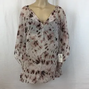 Rachel Roy Woman's Gray Floral Silk Print Swim Cover Up Blouse Top NEW L thumbnail 5