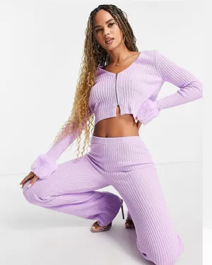 Fur Trimmed Cardigan Lilac thumbnail 4
