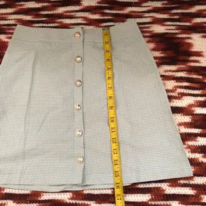 Y2K Coquette Mint Pastel Green white checkered plaid gingham houndstooth high-waisted mini skirt gold buttons #cottagecore #preppy #academia office siren core Measurement in pics thumbnail 3