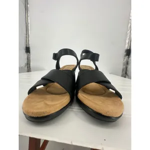 Clarks Collection Tulip Gem Black Leather Wedge Sandals Womens 8.5‎ Career thumbnail 4