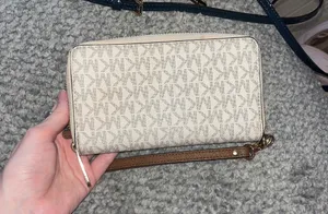 Michael Kors Beige and Gold Logo Wristlet thumbnail 3